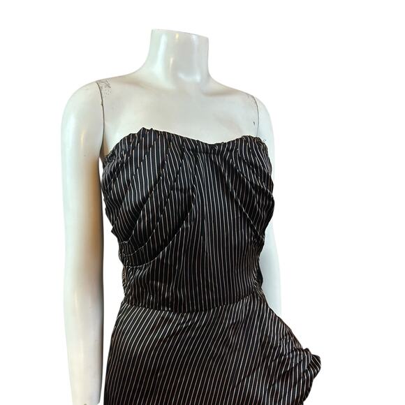 Vintage 1940s Black Pinstripe Satin Strapless Party Dress / Women’s XS - Picture 2 of 4